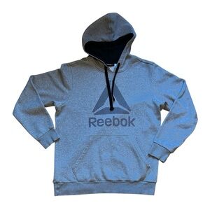 Reebok Men’s Heather Grey Graphic Spellout Pullover Hoodie Large Athleisure
